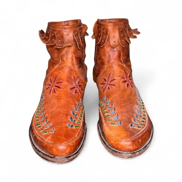 Old Gringo Brown Ankle Boots with Colorful Embroidery - Picture 2 of 13